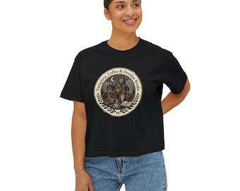 Vampires Coffee & Overdue Books Tee | Vampire Library Vintage Emblem