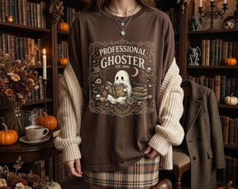 Professional Ghoster shirt | Cute ghost reading book Halloween tee