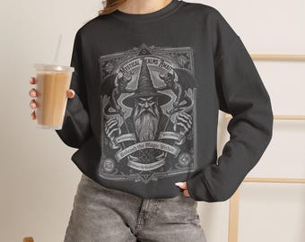 Vintage Wizard Illustration Crewneck sweatshirt | Mystic Mage Graphic
