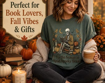Tis the Season to Read Spooky Books Tee | Skeleton Reading Pumpkin Shirt
