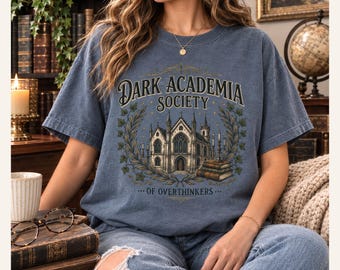 Dark Academia Society of Overthinkers T-Shirt | Gothic Campus Illustration