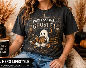 Professional Ghoster Shirt, Spooky Book Lover Tee, Cute Halloween Ghost Comfort Colors 1717