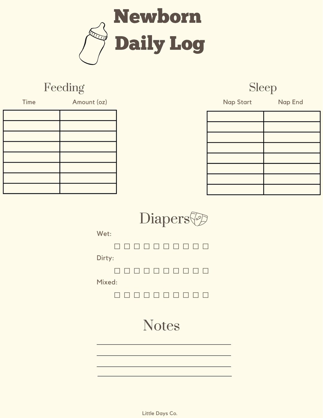 Newborn Daily Log Printable | Baby Tracker PDF | Feeding Sleep Diaper ...