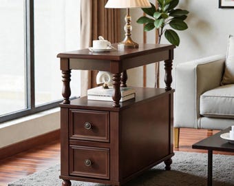 Solid Wood Nightstand Double Drawer End Table