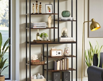 Tall Industrial Bookshelf Storage Display Rack