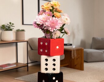 Jarrón de cerámica con forma de dado, decoración moderna para el hogar, jarrón de hierba de las pampas, centro de mesa minimalista blanco.