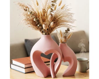 Juego de jarrones de cerámica con forma de corazón, decoración nórdica blanca, centro de mesa moderno y minimalista para bodas.