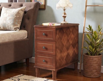 Wood Nightstand with 3 Drawers, Fully Assembled Narrow Side Table for Bedroom Living Room