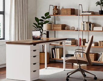Escritorio para computadora de 47 pulgadas con 5 cajones, mesa de estudio moderna para oficina en casa