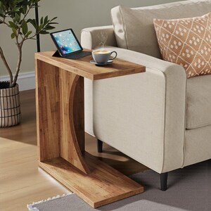 C Shaped End Table Sofa Side Table for Small Spaces Modern Couch Snack Laptop Table