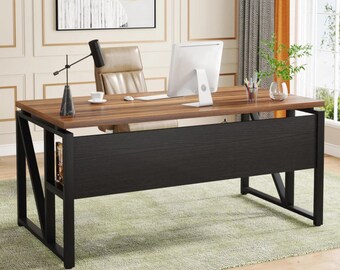 Industrial Computer Desk with Storage Shelf