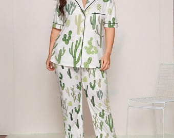 Don’t Touch Me I'm Sleeping, Cactus Print Pajama Set | Funny Mom Sleepwear, Lightweight Cami Pants