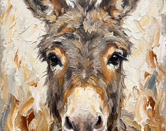 Donkey wall art canvas | impasto portrait | ready to hang farmhouse decor | donkey lover gift