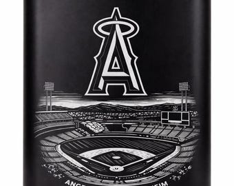 Custom Engraved 8oz Black Stainless Steel Flask – Los Angeles Angels Logo – Personalized Name Free – Baseball Fan Gift – Groomsmen Flask