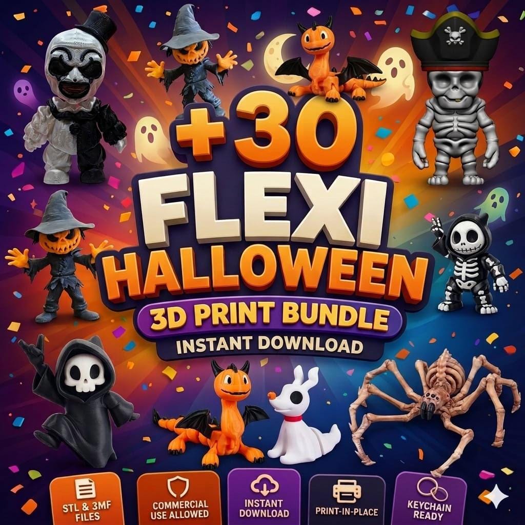 30+ Halloween Flexi Bundle: 3D Print Files, Articulated Pumpkin ...