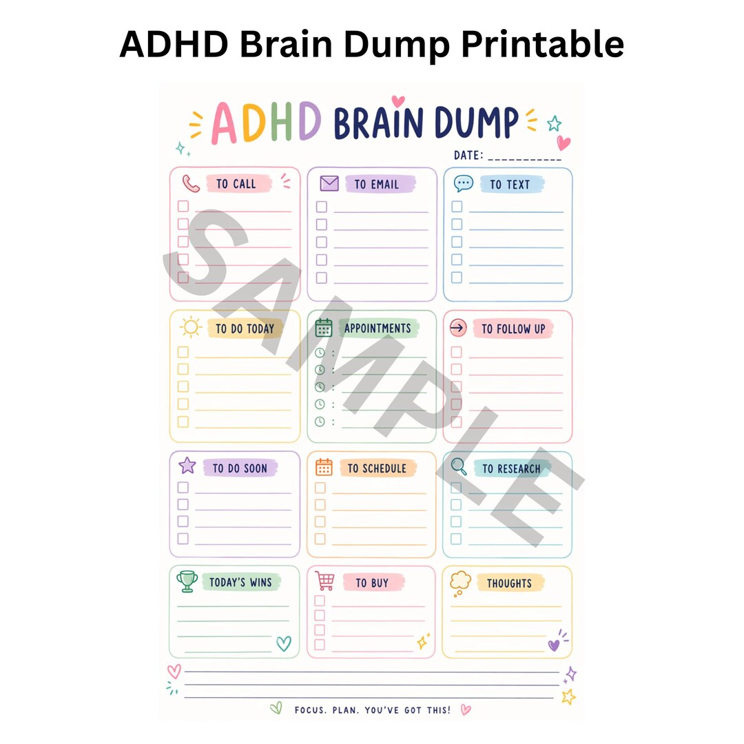ADHD Brain Dump Planner | Daily Productivity Organizer (PDF Download ...