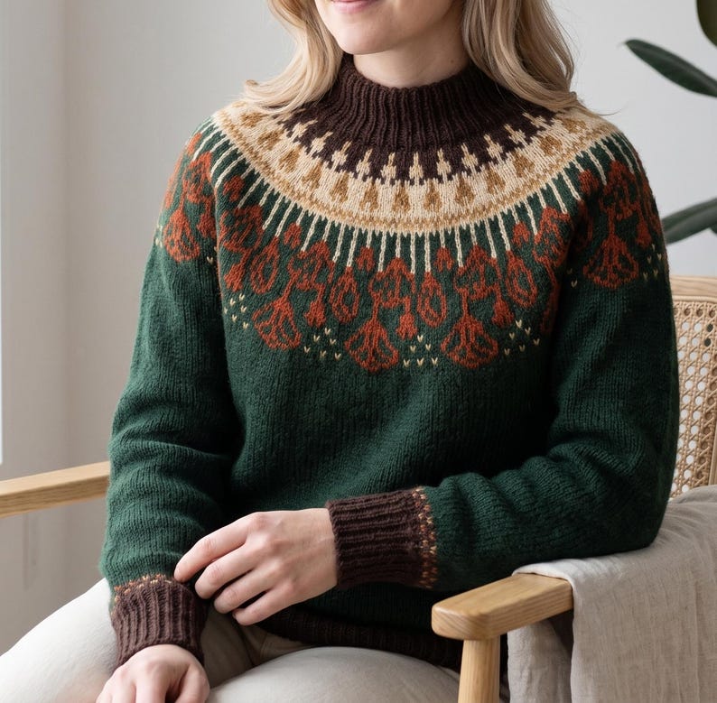 Fair Isle Sweater Knitting Pattern PDF, Nordic Floral Yoke Pullover (DK ...