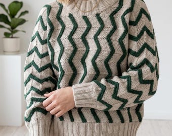Chevron Knit Sweater Pattern | Two-Color Zigzag Pullover PDF Knitting Instructions