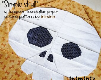 Skull foundation paper piecing pattern, Halloween skull quilt block pattern - Digital download