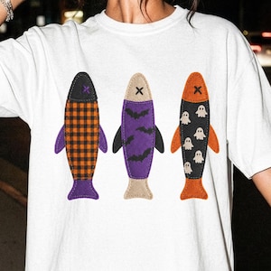 Sardines Halloween Shirt, Faux Patchwork Quilted Tee, Sardine Fish Shirt, Comfort Colors® Fall Shirt,  Funny Cottagecore Autumn Tshirt