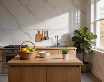 White Marble Wall Sticker Set for Kitchen Bathroom - 6 Sheets, Peel and Stick Removable Waterproof Vinyl - Modern Minimalist Home Decor