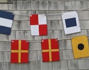9 LETTERS.......Outdoor Fabric....Your Names....Initials....Titles or anything...... displayed in Nautical Maritime Flags