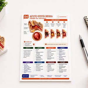 Human Ear Anatomy | Ear Diseases Study Guide | 20 ENT & Otology Medical Infographic Cards | Audiology Notes | Nursing Notes | Printable PDF