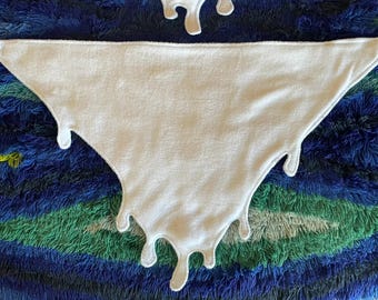 handmade White Fleece Furry Bandana in drip / slime style