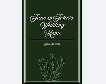 Plantilla de menú de boda verde oscuro / Plantilla editable de Canva