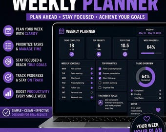 Weekly Planner Dashboard | No Spreadsheet Needed | Weekly Organizer | Productivity Tool