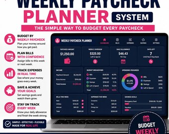 Weekly Paycheck Planner System | Budget Tracker, Expense Log | No Spreadsheet Needed (Digital Download)