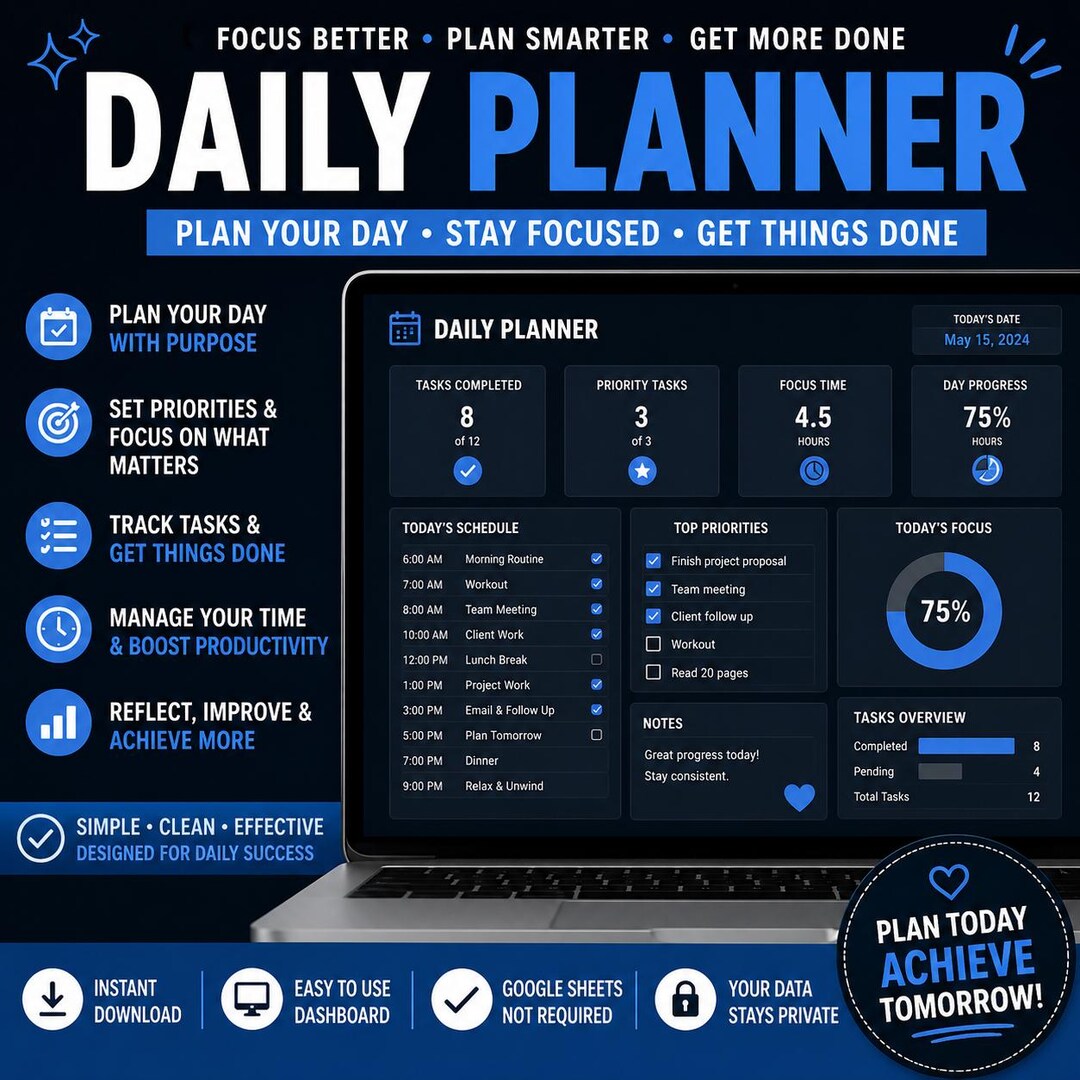 Planner Without Data Daily Planner Dashboard | No Spreadsheet Needed | Organizer ...