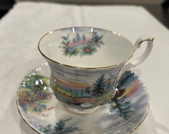Vintage Royal Albert Country Scenes Dovedale Teacup & Saucer — Discontinued England Bone China Scenic