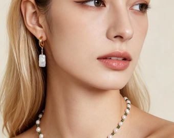 18K Gold Plated Sterling Silver Baroque Pearl Drop Earrings, Modern Sculptural Crescent Stud