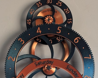 Wall 1: Unique Gear-Driven Art Clock. Patent-pending rotating dials bring a mesmerizing, 3D-printed conversation piece to life.