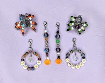 Halloween Spider and Pumpkin Beaded Mixed Metals Zipper Charms Set of 3 | Bag Accessories