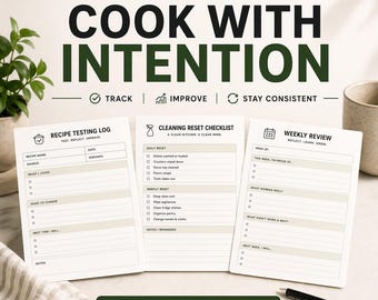 Planificador de productividad en la cocina / Registro de recetas, Lista de tareas de limpieza, Revisión semanal / Sistema para mejorar la cocina