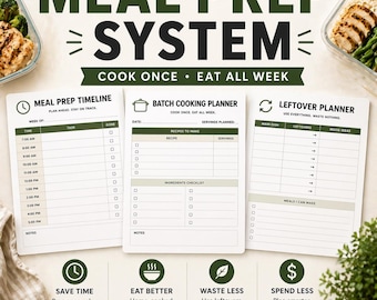 Planificador de preparación de comidas imprimible / Cocina por lotes, cronograma de preparación, planificador de sobras / Sistema para ahorrar tiempo en la cocina