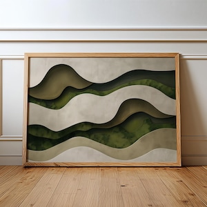 Abstract Landscape Moss Wall Art, Layered Green Waves, Modern Dimensional Home Decor (Digital Download)