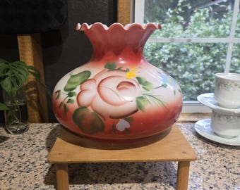 Vintage "Gone with the Wind" (GWTW) style hurricane lamp shade, made of milk glass with hand-painted floral decorations.