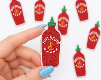 Écusson thermocollant pour bouteille de sauce piquante, appliqué style sriracha, accessoire pour animal de compagnie (2,25 po. H x 1,05 po. l)