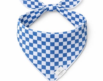 Pañuelo azul a cuadros para perros, accesorio para mascotas, bufanda para el cuello, con cierre de lazo, regalos para mamás de perros