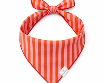 Bandana pour chien à rayures orange et rose, écharpe en polyester, attache dans le dos pour animal de compagnie