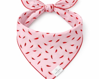 Pink Chili Pepper Dog Bandana, Poly Pet Accessory, Tie Back Neck Wrap