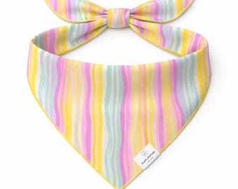 Bandana ondulé pour chien à rayures pastel, accessoire en polyester pour animal de compagnie, écharpe enveloppante