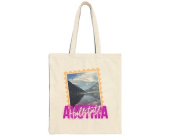 Hallstatt Austria Cotton Canvas Tote Bag Europe Trip Stamp Souvenir