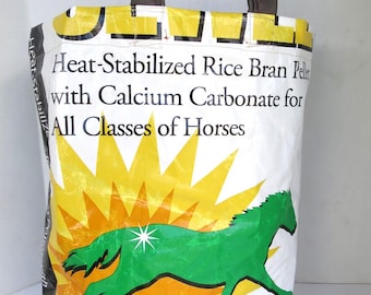 Upcycled Lined Horse or Chicken Feed Bag Tote Reusable Grocery Market Shopping Bag