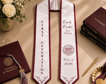 Custom Graduation Stole 2026, First Generation Stole, Personalized College Graduate Printed Stole, Class Of 2026 Grad Gift