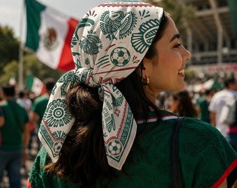 Mexico Soccer Satin Scarf, Vamos Mexico Bandana, Mexican Football Fan Scarf, Hair Scarf for Women, Mexican Heritage Gift