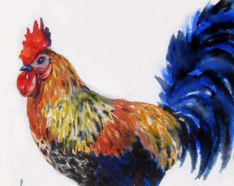 King of the Barnyard - art print - rooster watercolor painting - kitchen decor
